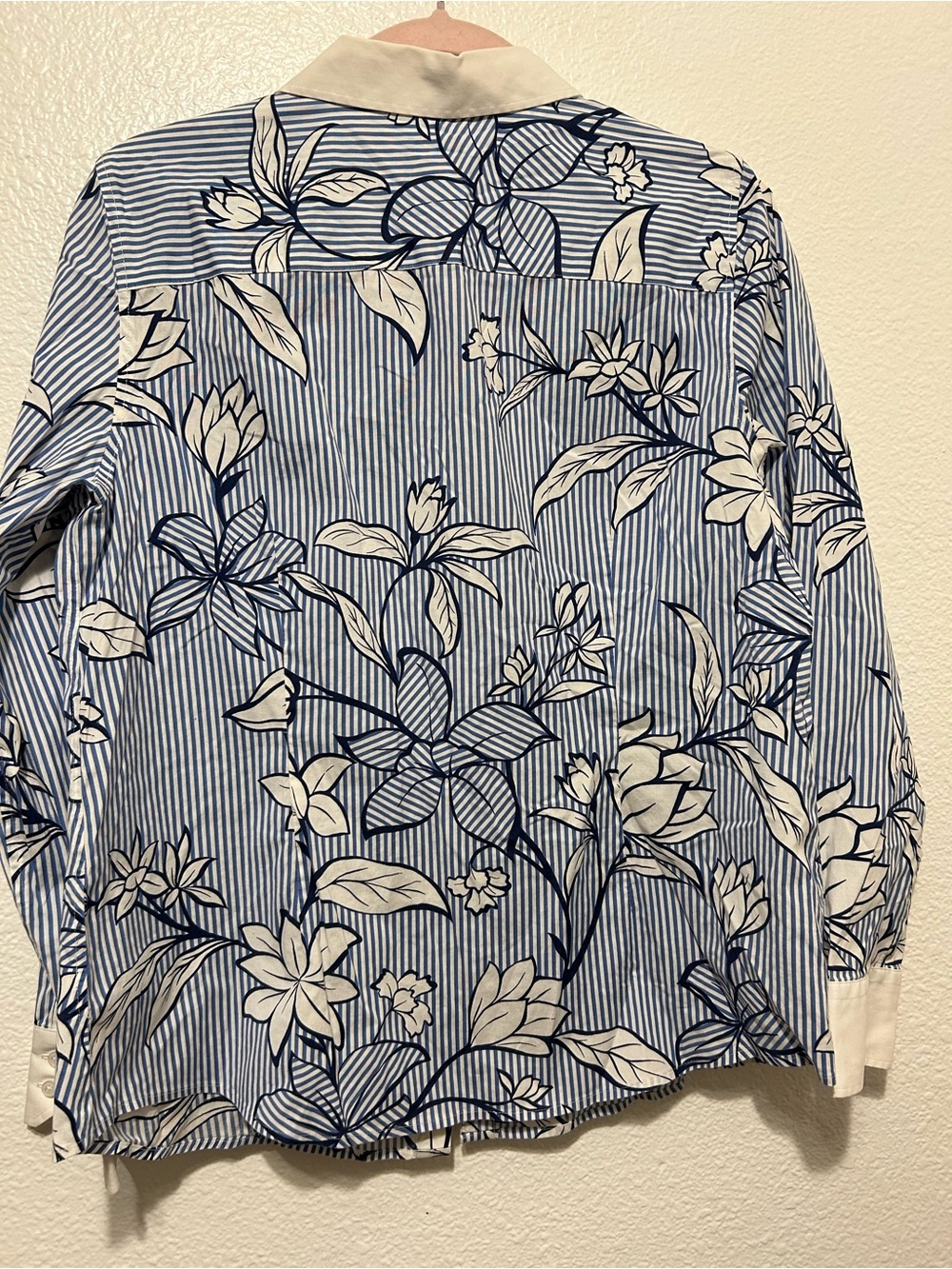 Talbots Blue and White Floral-Stripe Button Down Shirt - Picture 7 of 7